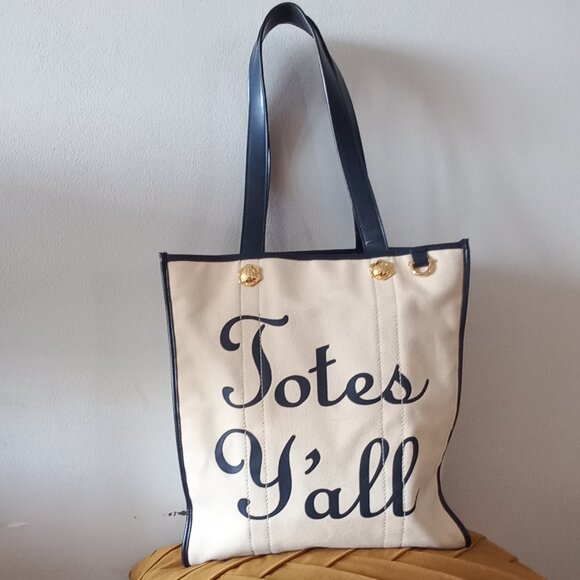 DRAPER JAMES Totes Y'all cream canvas tote bag with striped lining - Picture 4 of 16